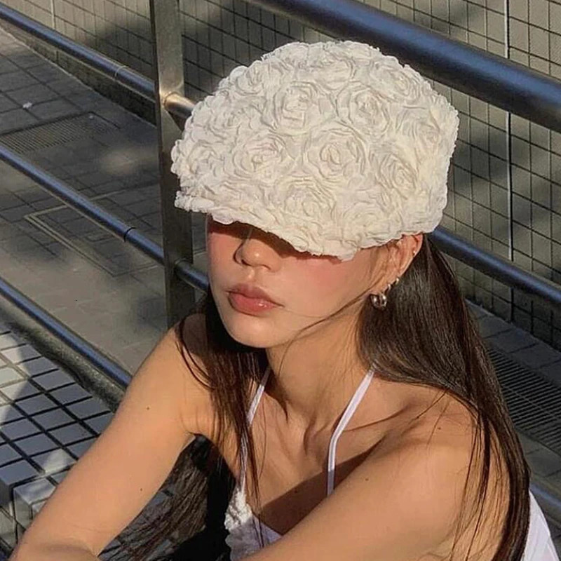 Korean er Rose Berets Caps for Women Spring and Summer Travel Versatile Ins Niche High-end Retro Forward Hats Men 250604
