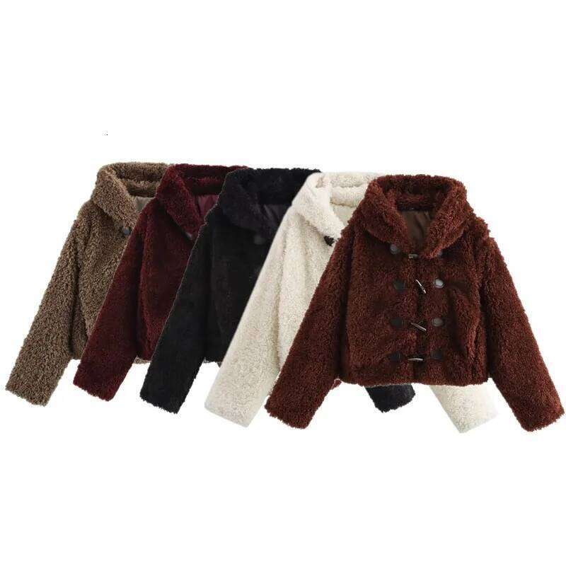 Fall Winter New Arrival Women's ort Coat Jaet Fur Effect Knot Button Design Outerwear Casual Comfortable Loose Fit