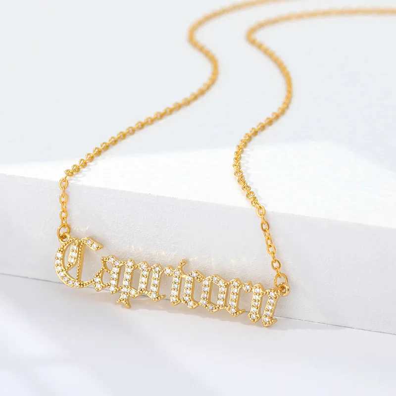 Zircon Letter Constellation Necklace For Women Stainless Steel Girl 12 Zodiac Necklaces Choker Alphabet Jewelry Bijoux Femme BFF W250618
