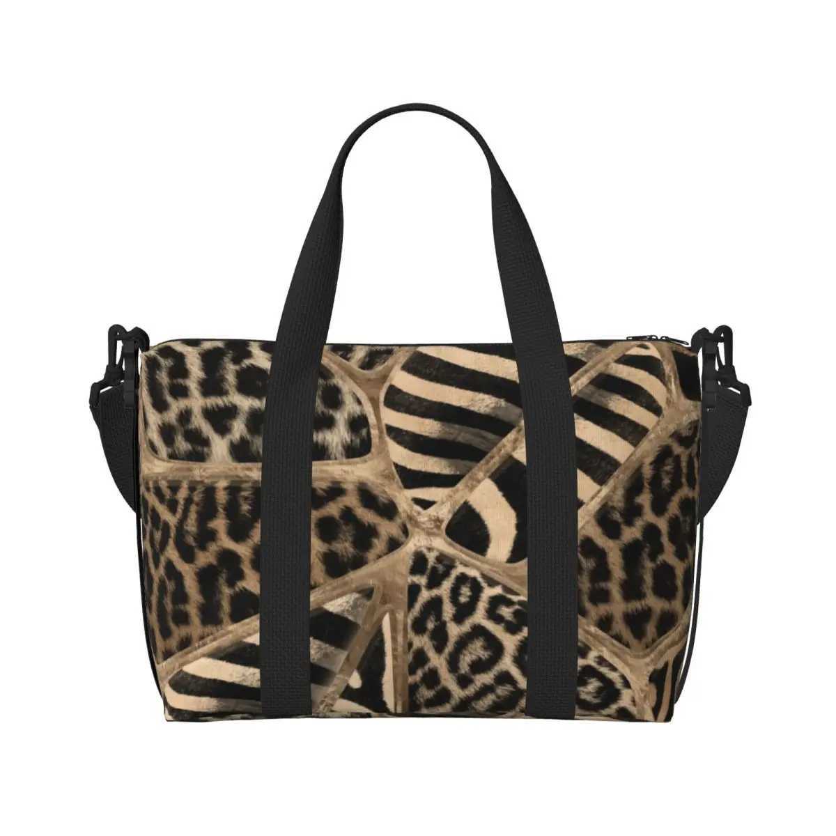 Custom Animal Print Tote Bag Women Large Capacity Leopard And Zebra Pastel Gold Gym Beach Shoulder Travel Bag W250618