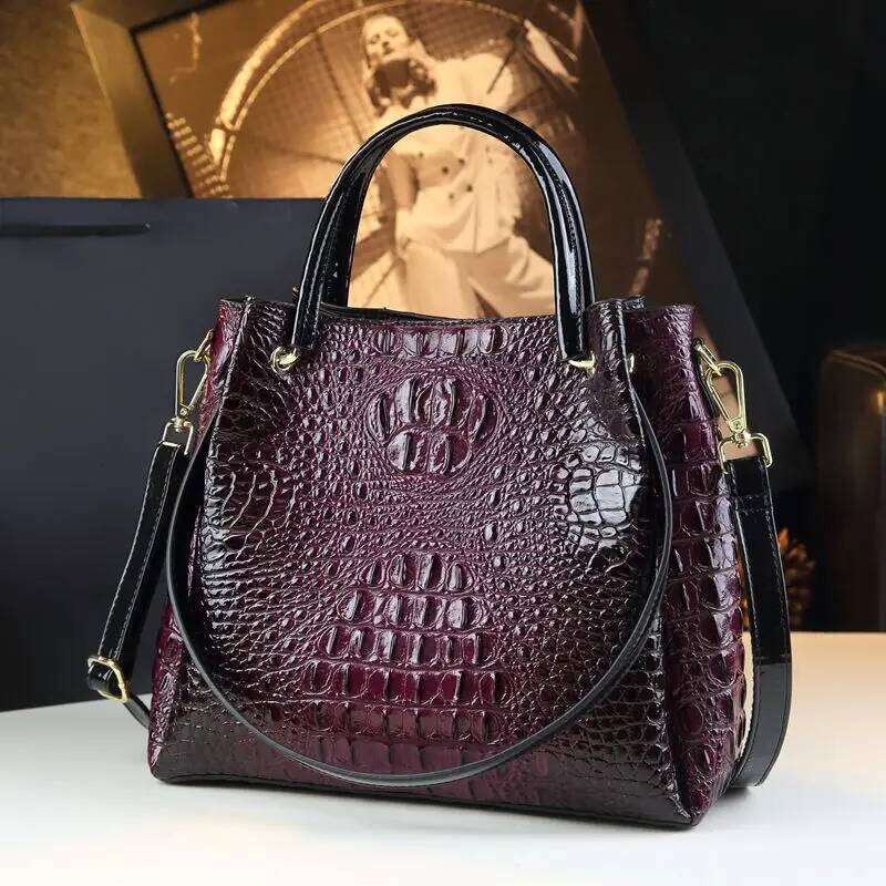 Genuine Leather Women Handbags New Tote Fashion Crocodile Print Bucket Bag Retro Shoulder Messenger Bags Trend 2025