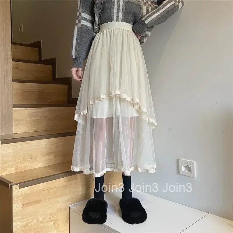 Tulle Mesh Chubby High Waist Midi Skirts for Women V Summer 2025 Casual A Line Vintage Premium New in Korean Style Woman Skirt