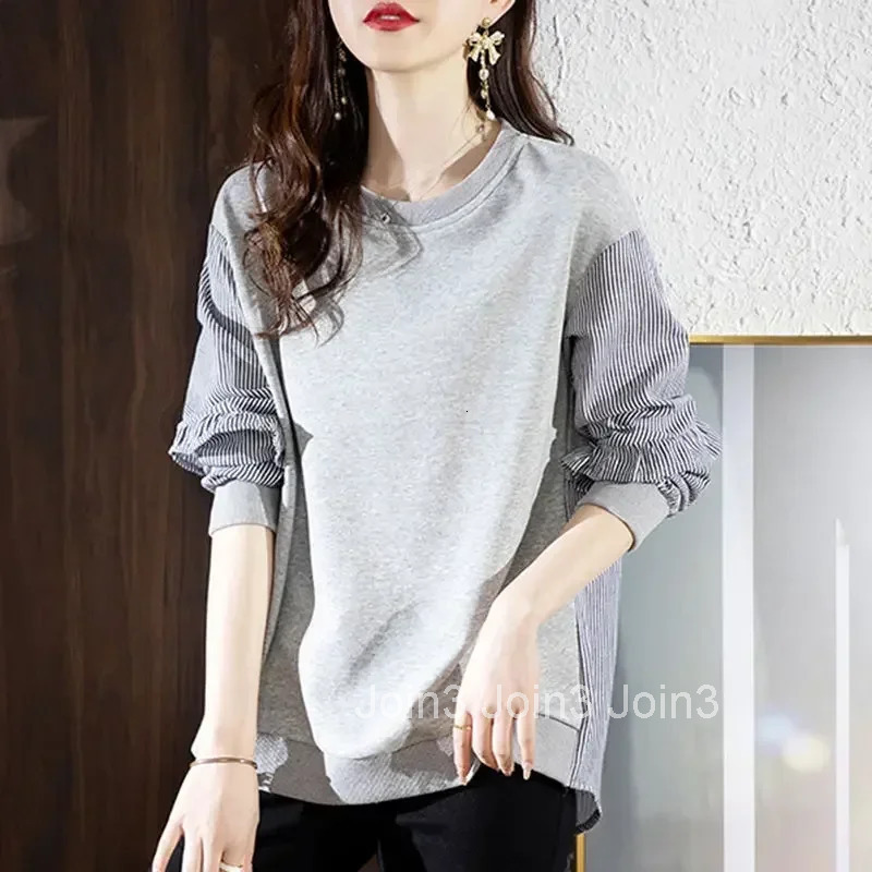 Pullovers Baggy Striped Plain Loose Female Top Y2k Style Sweat-shirt Novelty M Harajuku Fashion 2000s Casual Womens Sweatshirts