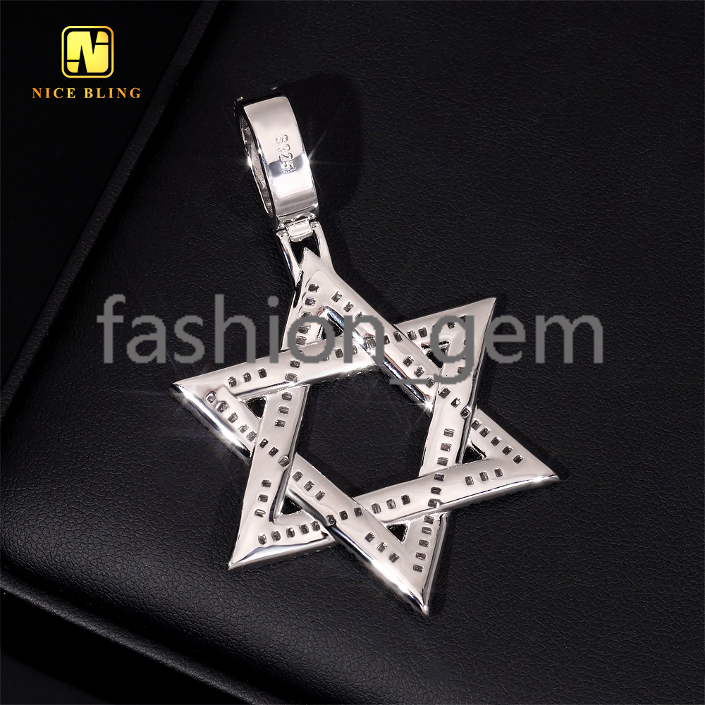 Pass Diamond Tester 925 Silver Hexagram Charms Pendant Gold Plated VVS Moissanite Diamond Pendant