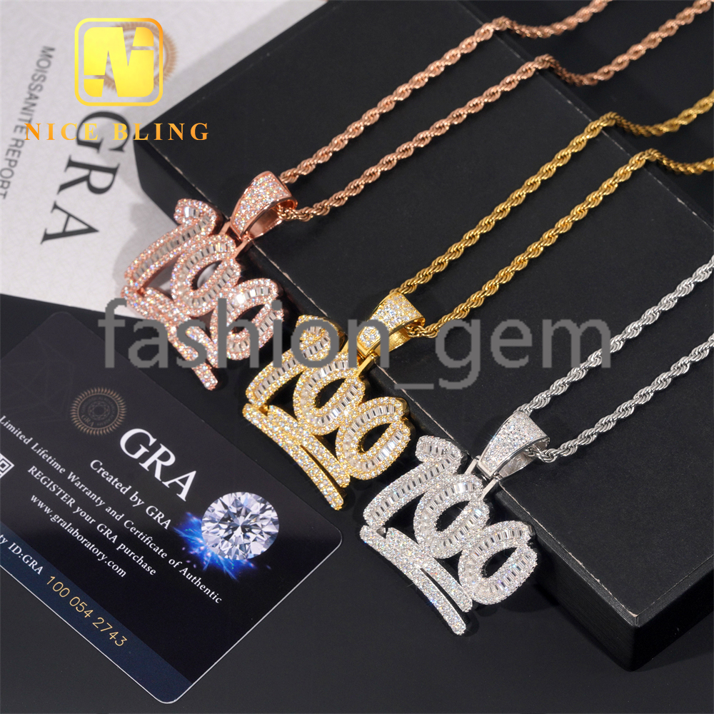 Custom Iced Out Number 100 Hip Hop Moissanite Jewelry Pendant VVS Moissanite 925 Sterling Silver Hip Hop Pendant