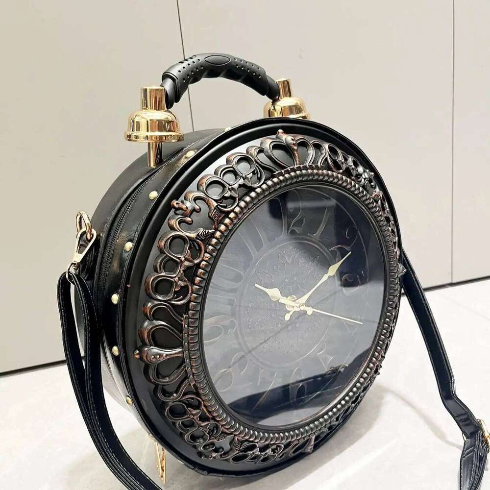 Designer Purses and Handbags Shoulder Bags clock-shaped funny Women's round pu leather Woman's bag