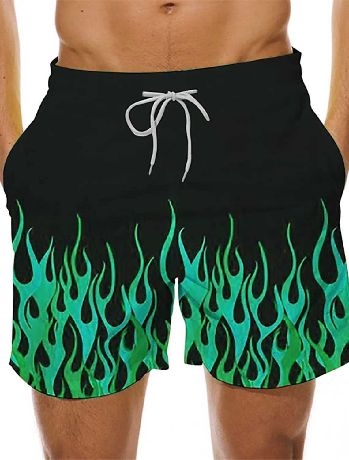 Colorful Flame Shorts Mens 3D Printed Swimwear 2024 Summer Fashion Swim Shorts Beach Tennis Shorts Sports Fitness Ice Shorts XJ250618
