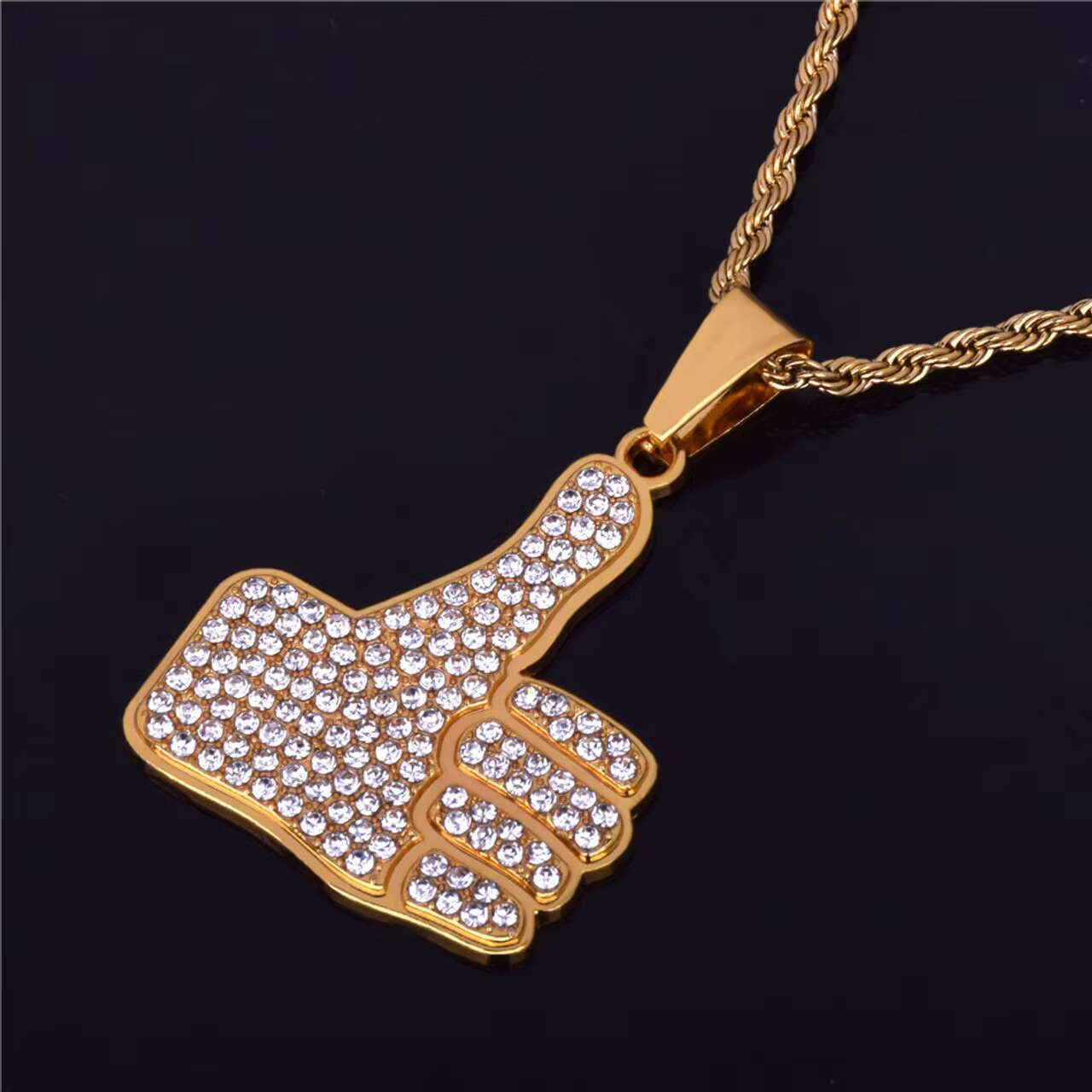 Gorgeous 14k Gold Thumbs up Pendant Light Luxury Full Moissanite Diamond Hip Hop Style Pendants Charms with Chain Necklace