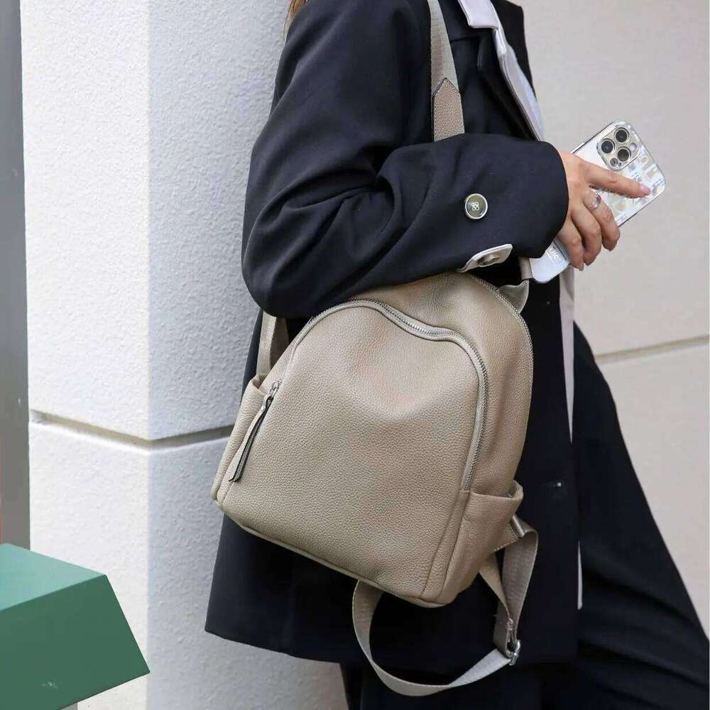 Brand Women Fashion Solid Color Large Capacity Cowhide Women's Backpack