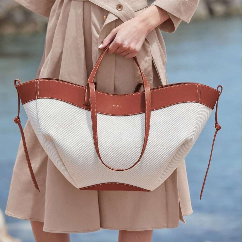 Free shipping fashion designer bag Luxury Pol Poling En Knitted Color Block Cyme Tote Bag High Quality Original Replica Genuine Leather Commuter Women