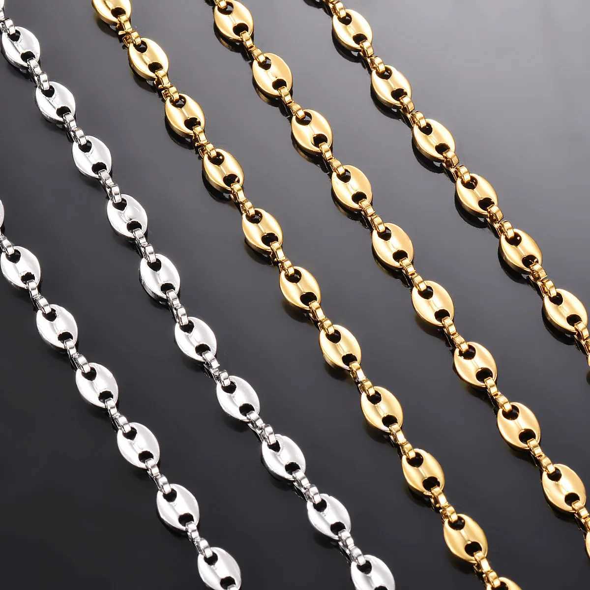 1 piece Stainl Steel Hip Hop Coffee Bean Chains Necklaces Pig Nose Chains Bracelets Punk NecklaceC250617