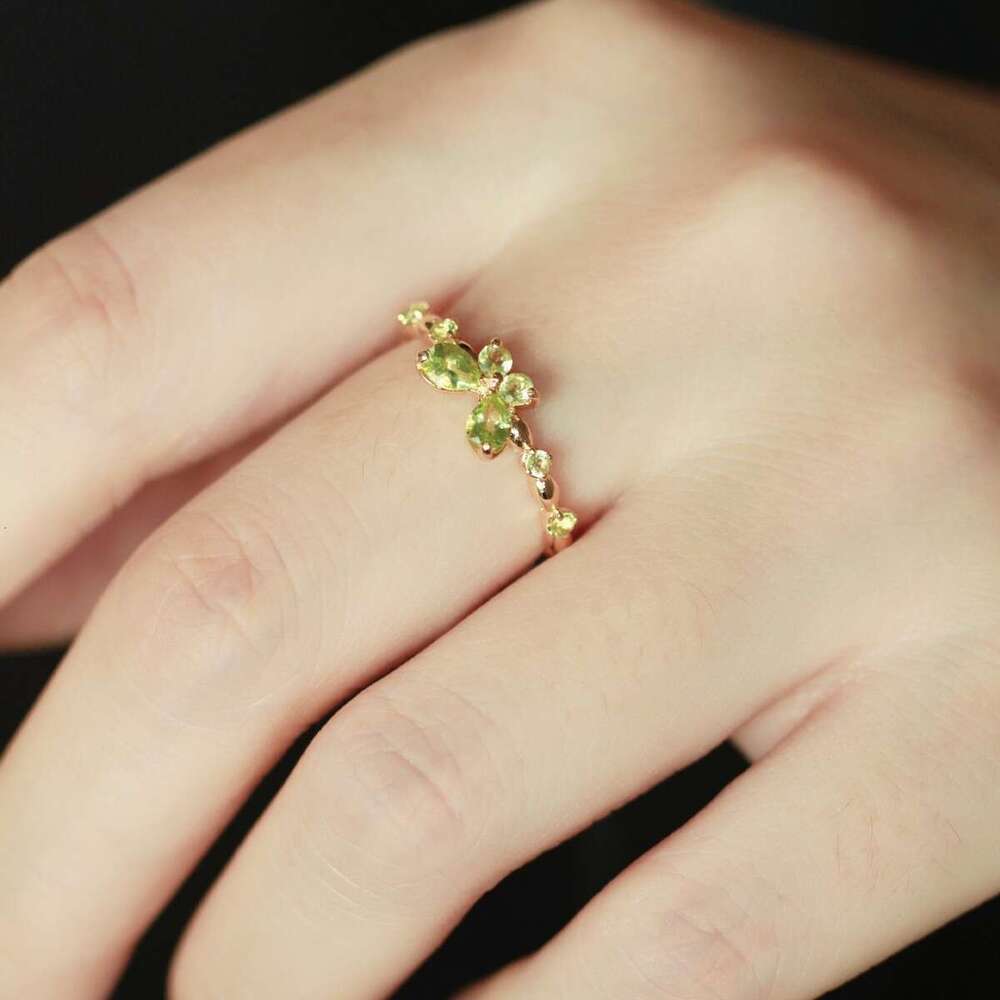 Love's Rain Butterfly Mini Exquisite Fresh High Imitation Natural Peridot Light Luxury Versatile Ring Silver Needle Earrings Necklace