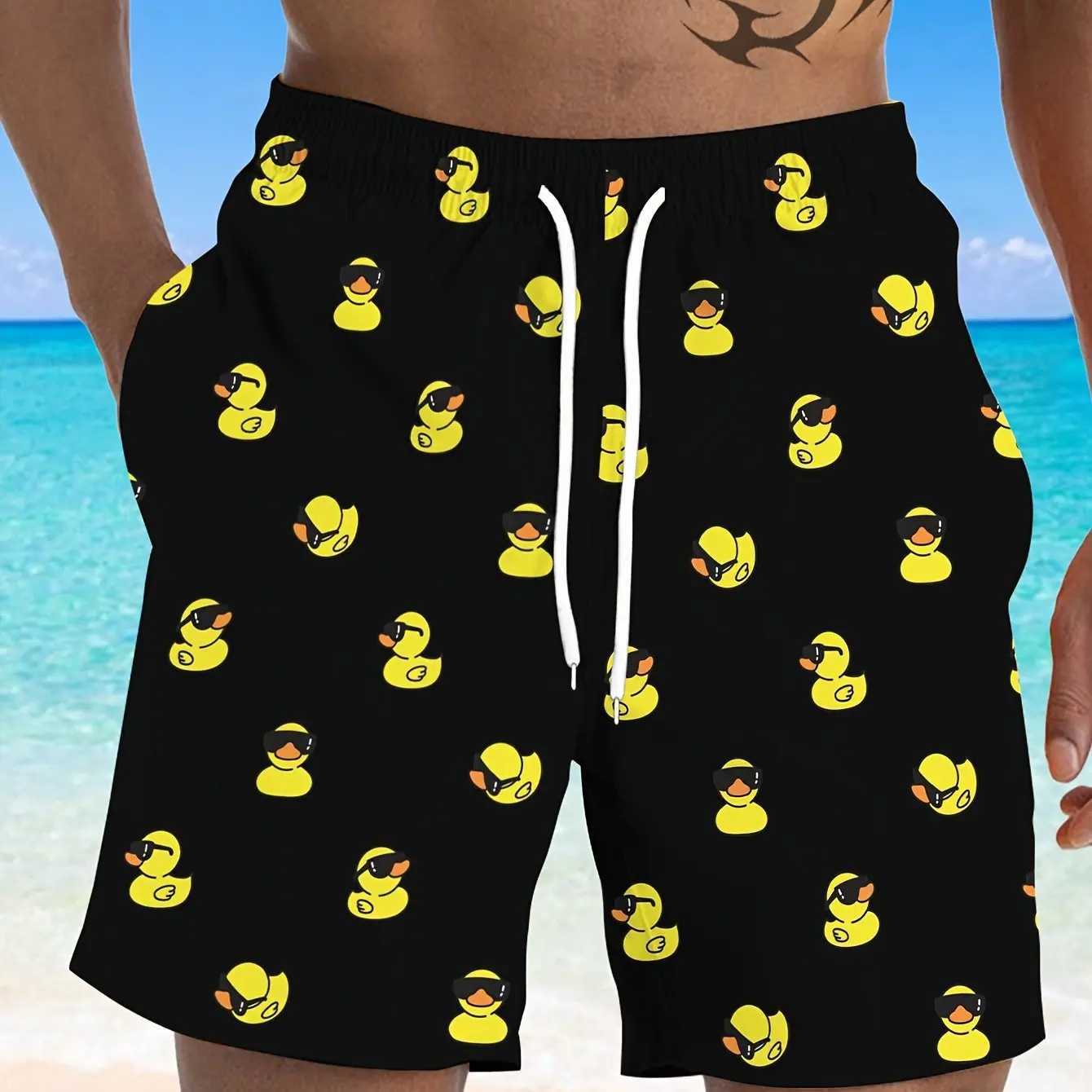 2025 Mens Swim Board Shorts Cute Duck 3D Drawstring Hawaiian Beach Shorts Men Trunk Casual Swimsuit Sports Pants Animal Brief New XJ250618