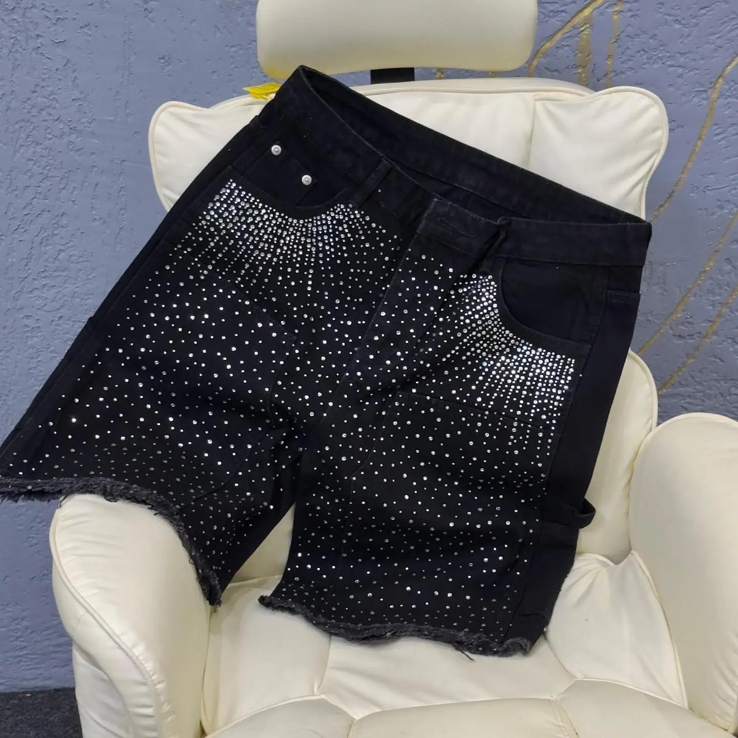 Mens Womens Vintage Rhinestone Sequin Denim Shorts Y2K Jeans Hip Hop Retro Sports Shorts Low Waist Casual Shorts Streetwear 250617