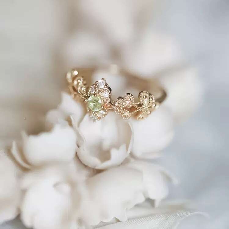 Luxurious and Beautiful Pine Forest Branch Natural Peridot Same Style Versatile Open Ring