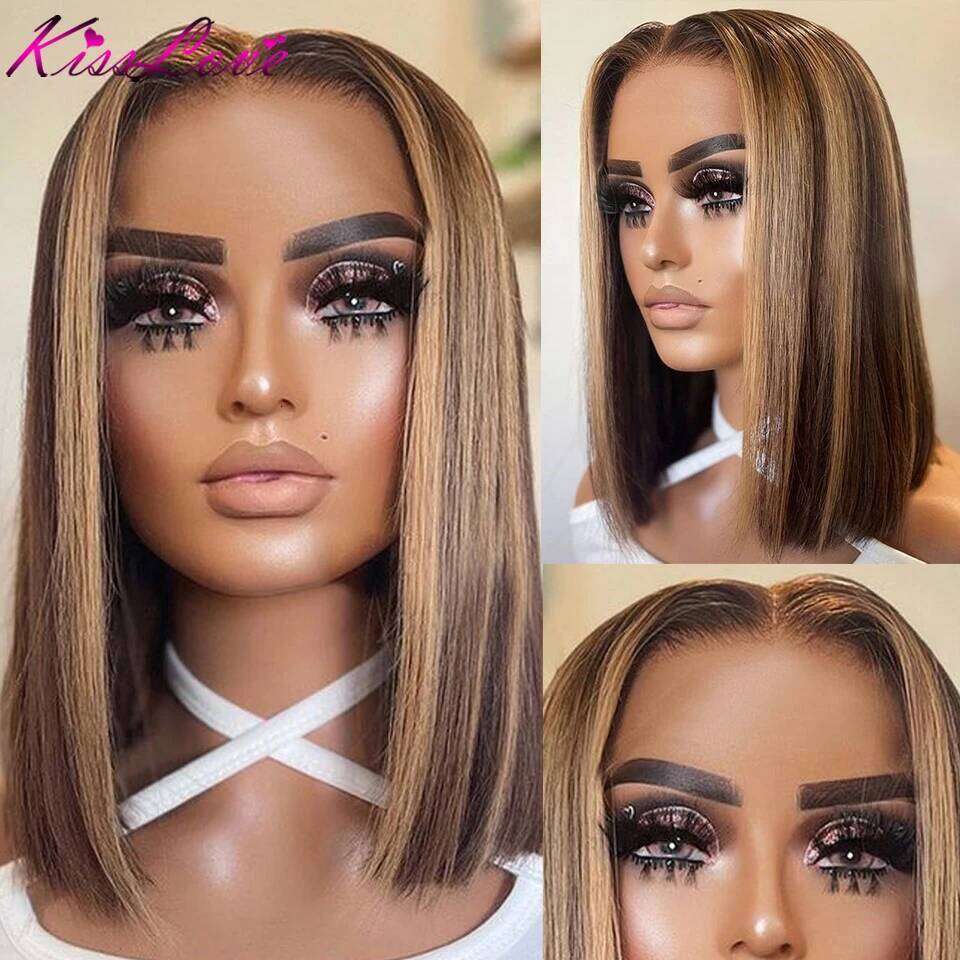 Wear And Go Glueless Human Hair Wig Straight Highlight Short Bob 5x5 Cut Front Pre Plucked 4x4 Lace Closure Wigs