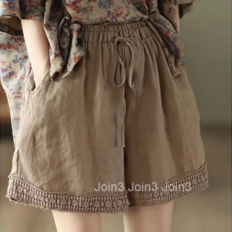 Linen Woman Short Pants Elastic Waist Cotton Wide High Shorts for Women Stretchy Youthful Trend 2025 Outdoor XL Y2k Harajuku Hot