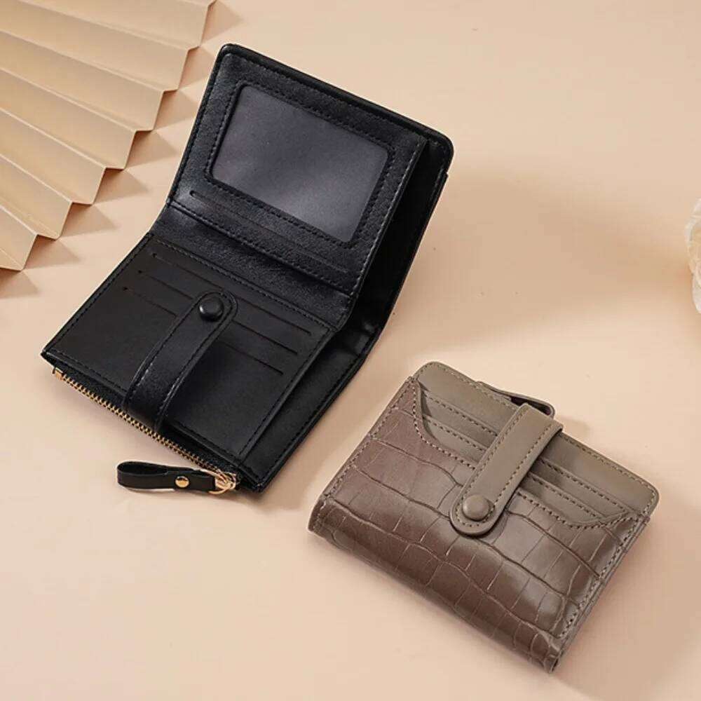 PU Women's Short Crocodile Print Multiple Card Slots Coin Purse Waterproof Solid Color Leather Wallet for Women