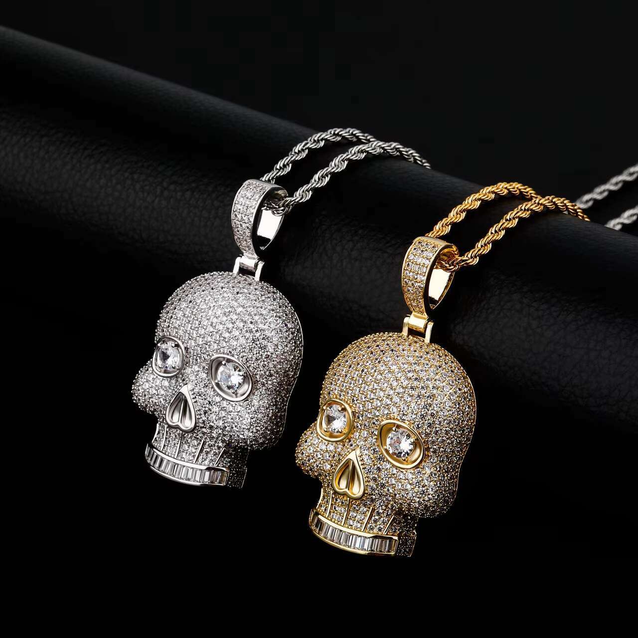 Totally Iced Full VVS Moissanite Diamond Hip Hop Style Eye Stone Skull Pendant Necklace Charm