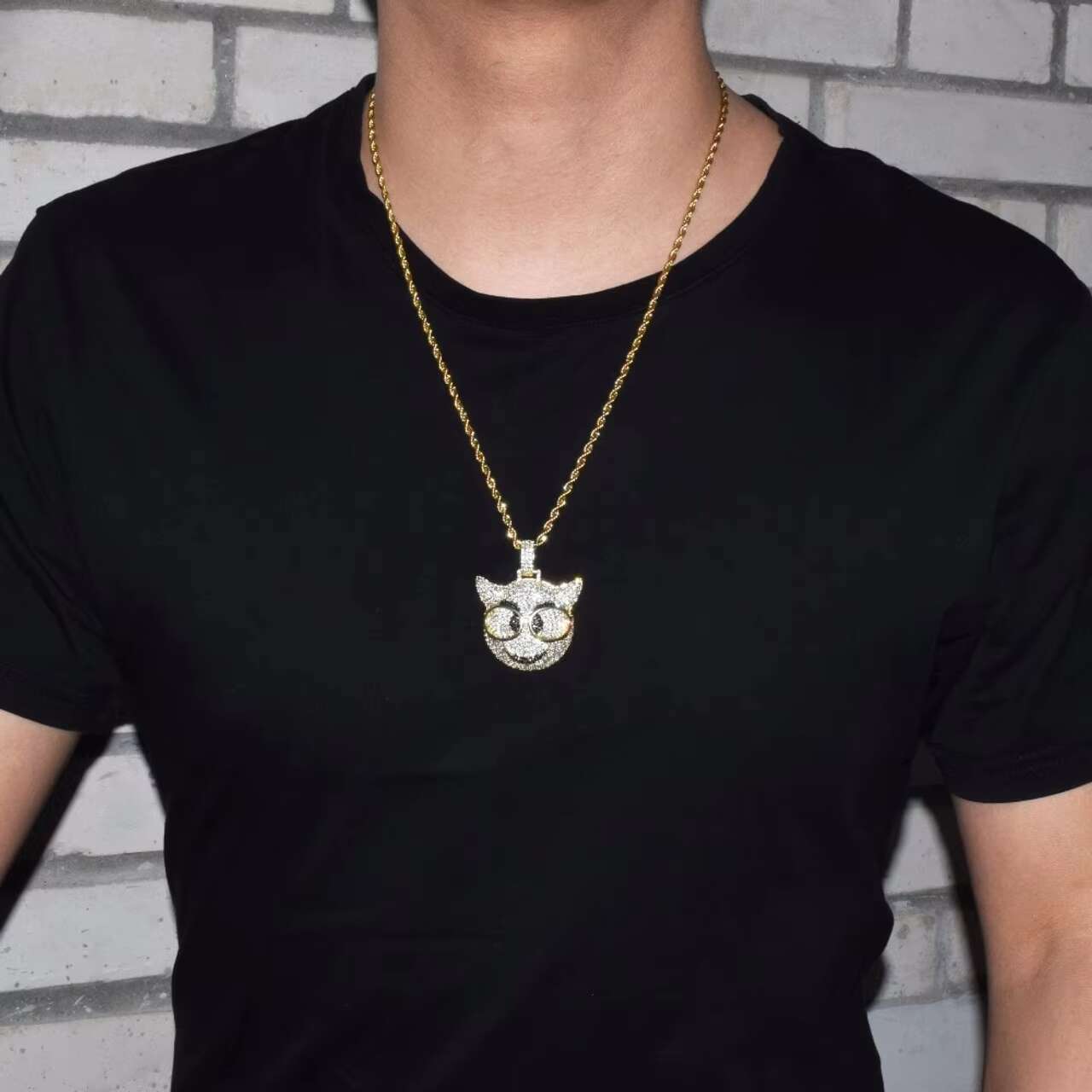 Luxury 18k Gold and .925 Silver Little Devil Face Moissanite Pendant Iced out Hip Hop Style