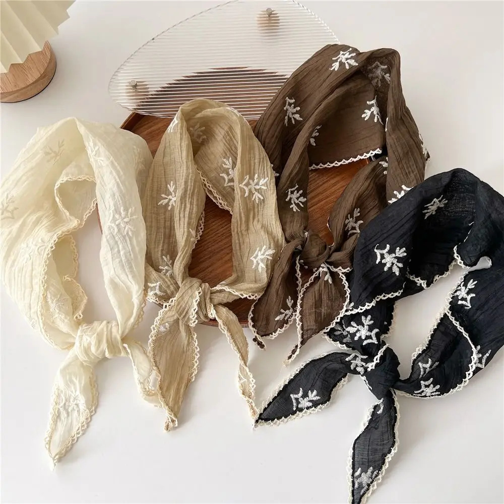 Fashion Pastoral Style Floral Lace Hair Scarf Sweet Triangle Cotton Linen Hair Band Headband Soft Wrap Bohemia Bandana Beach 250617