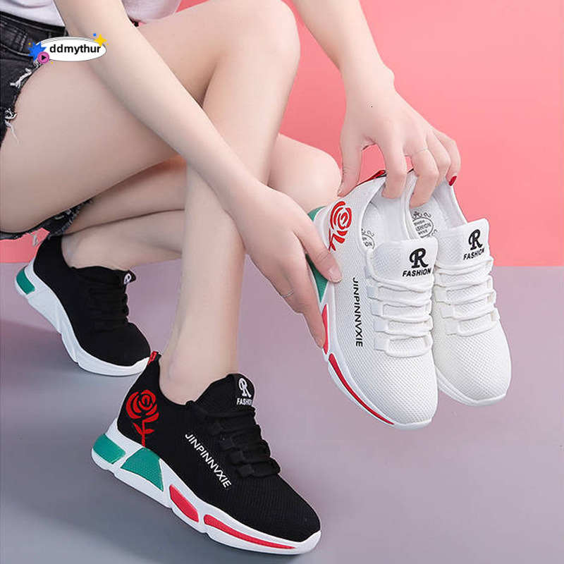 New Flyknit Mesh Breathable Women's Casual Height Increasing Sneakers Running Trendy Shoes Versatile Korean Style Sports ddmythur