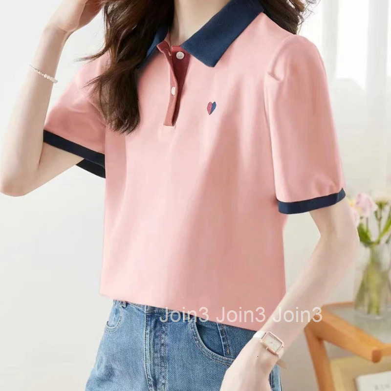 Slim Polo Neck T Shirt for Women Short Sleeve Woman Tshirt Womens T-shirt Polyester Korean Reviews Many Clothes 90s Vintage Yk2