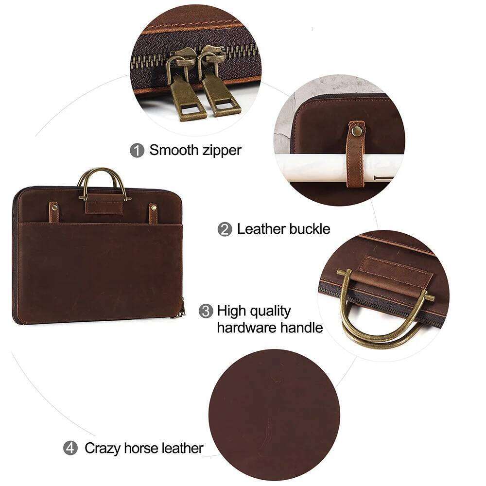 Crazy Horse Leather Briefcase Men's 17-inch Laptop Bag