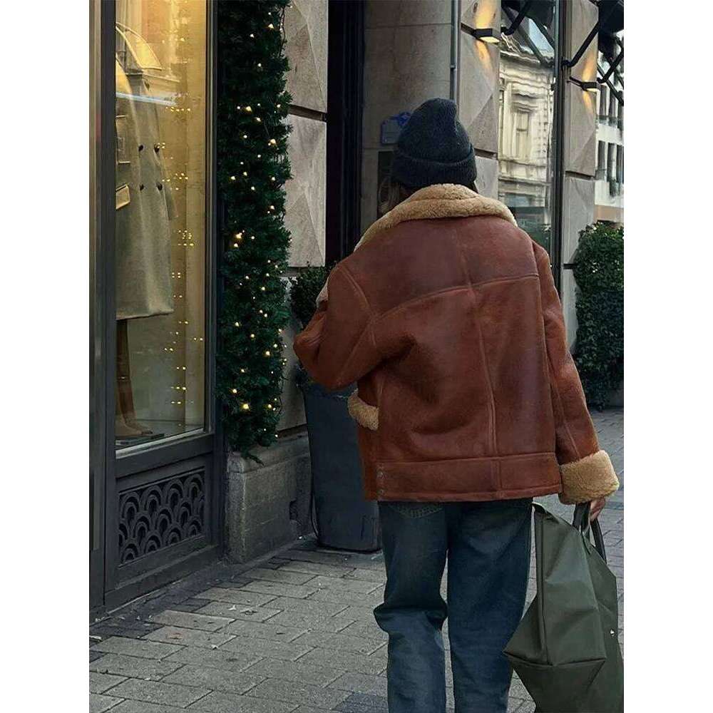Fashion Retro Brown Women's Jacket Coat Winter Plush Lining Soft Warm Windproof Coats Casual Loose Vintage Women Outerwears
