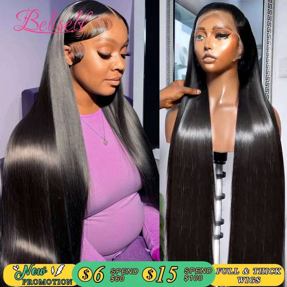 Transparent Front Human 13x4 13x6 Straight Frontal Pre Plucked 5x5 HD Lace Closure Wig Beliself Hair