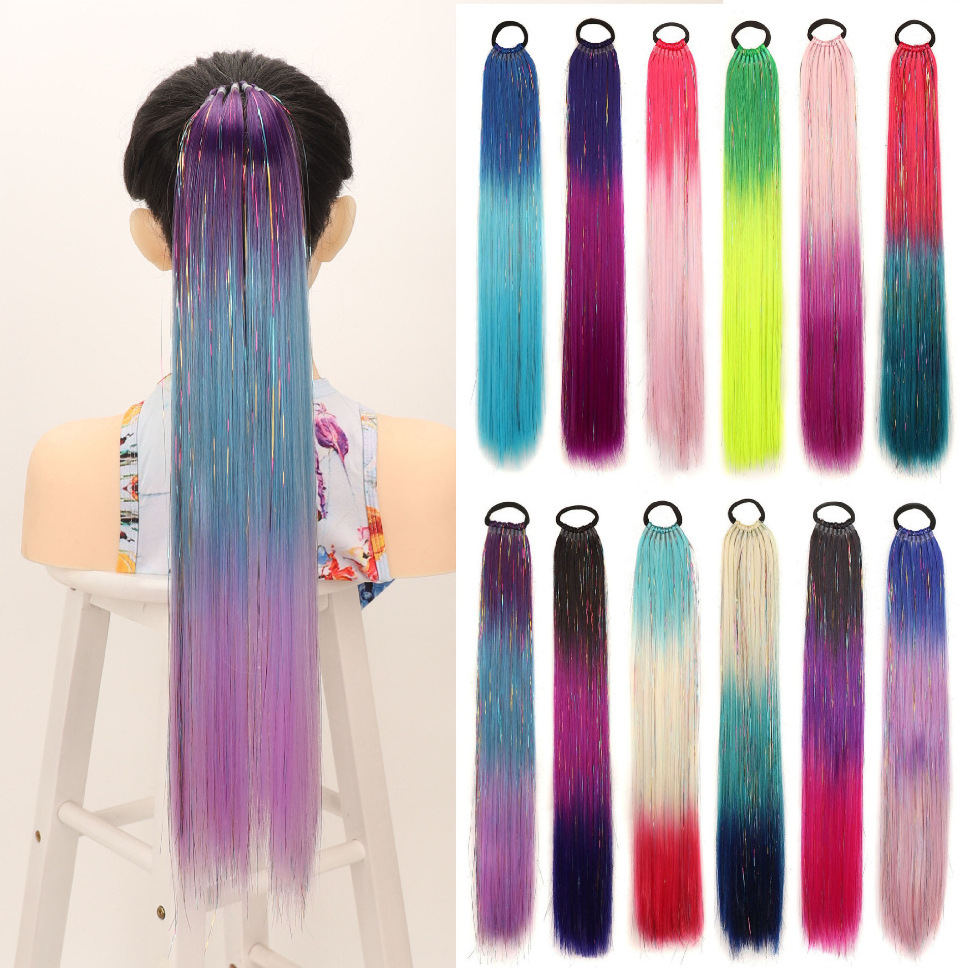 Luxurious Lasered Silk Fiber Pony Tails With Smooth Gradient Shading In Metallic Shades For Instantly Enhanced Hairstyles