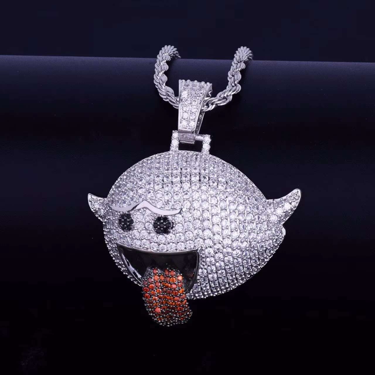 925 Sterling Silver Naughty Ghost Pendant round Brilliant Cut Moissanite Diamonds Iced Hip Hop Style Necklace Pendants Charms
