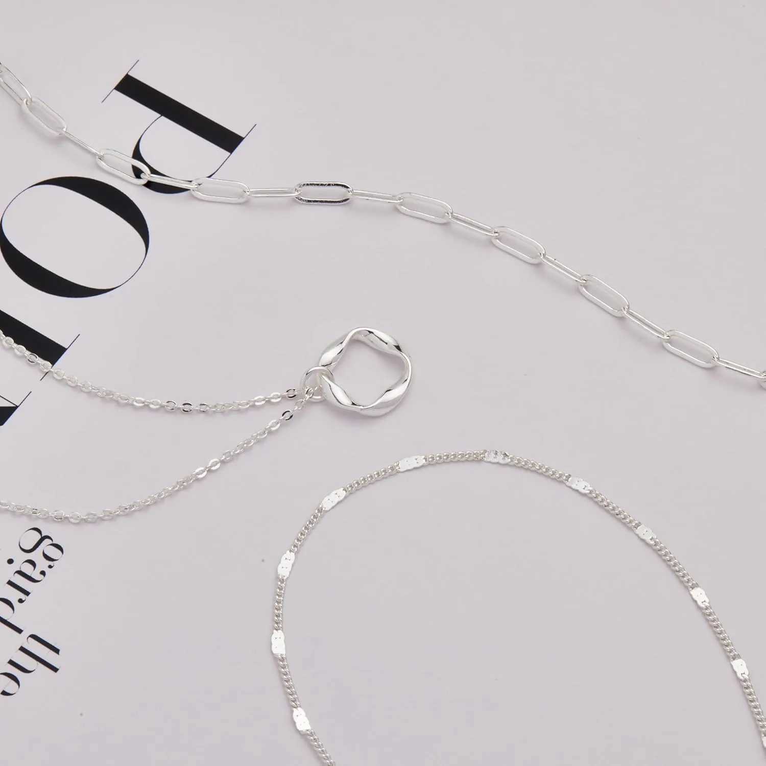 Layered Gold Necklaces for Women Stackable 14K Gold Silver Plated Circle Paperclip Chain Pendant Choker Necklace Set For Woman W250618