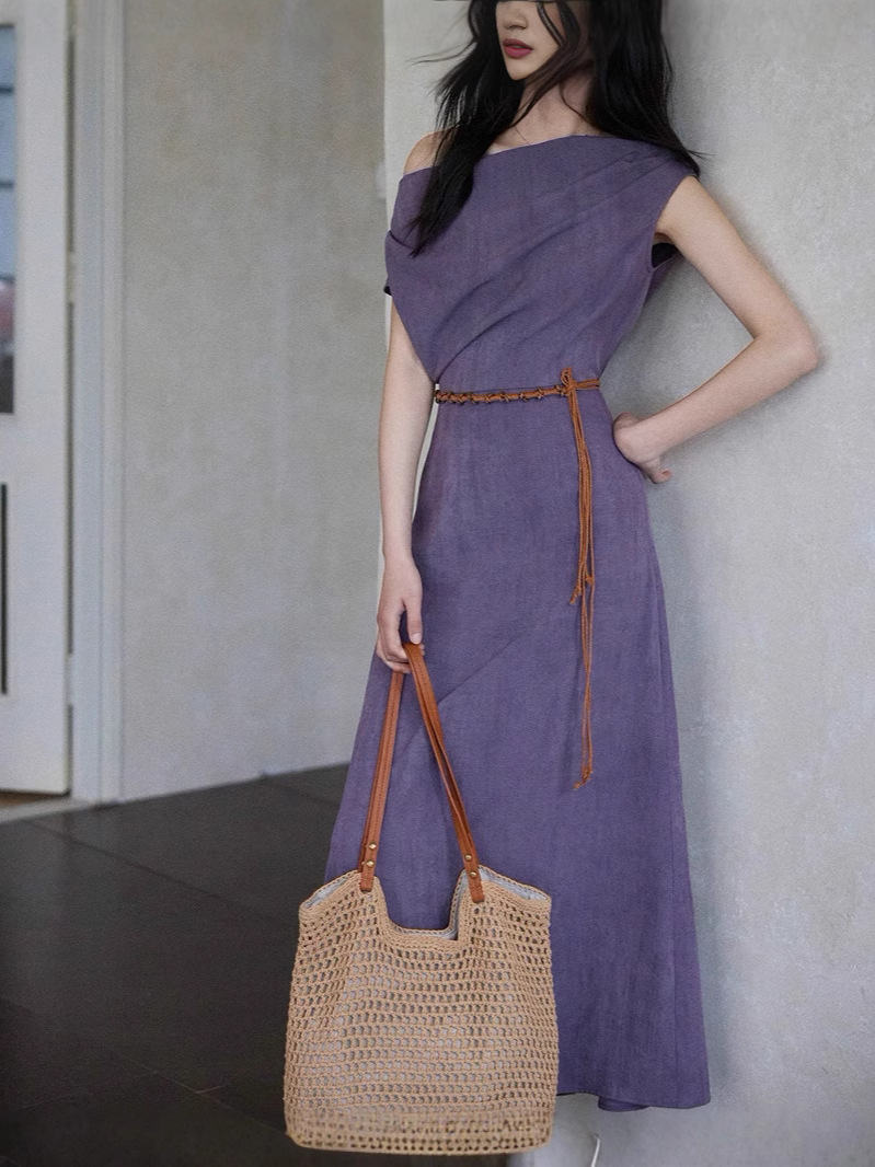 MM260 Women's Temperament Purple Design Waist Long Skirt