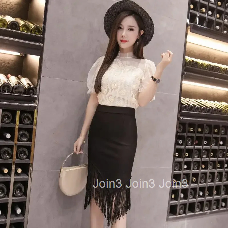High Waist Woman Skirt Tight Midi Fringe Black Wrap Cheap Vintage Korean Fashion Summer 2025 Casual A Line Y2k Skirts for Women
