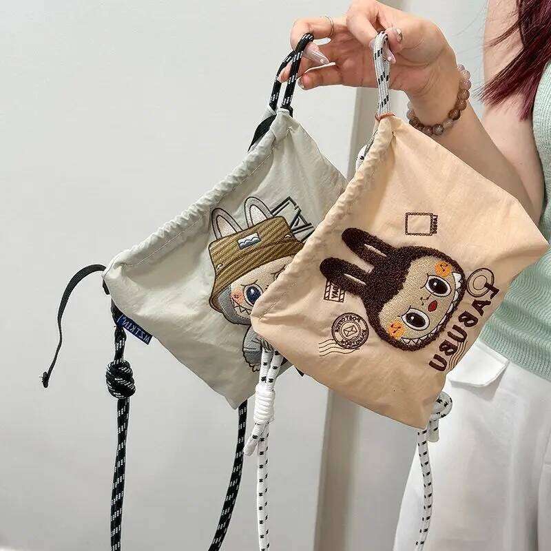 LABUBU Japanese Cute Belt Embroidery Waterproof Nylon Crossbody Bag Versatile Casual Shoulder Everyday Handbag Holiday Gift