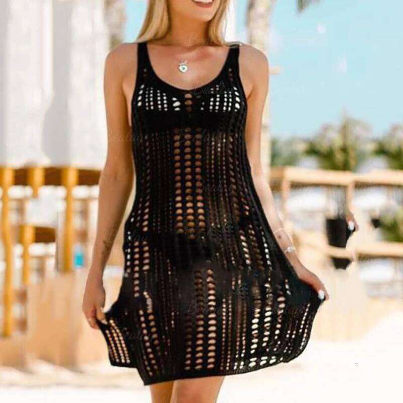 Sarong Wrap Tunics Sexy Beach Bikini Cover-Ups Swimwear Dress White Cover Up Women Fishnet Crochet Swimsuit