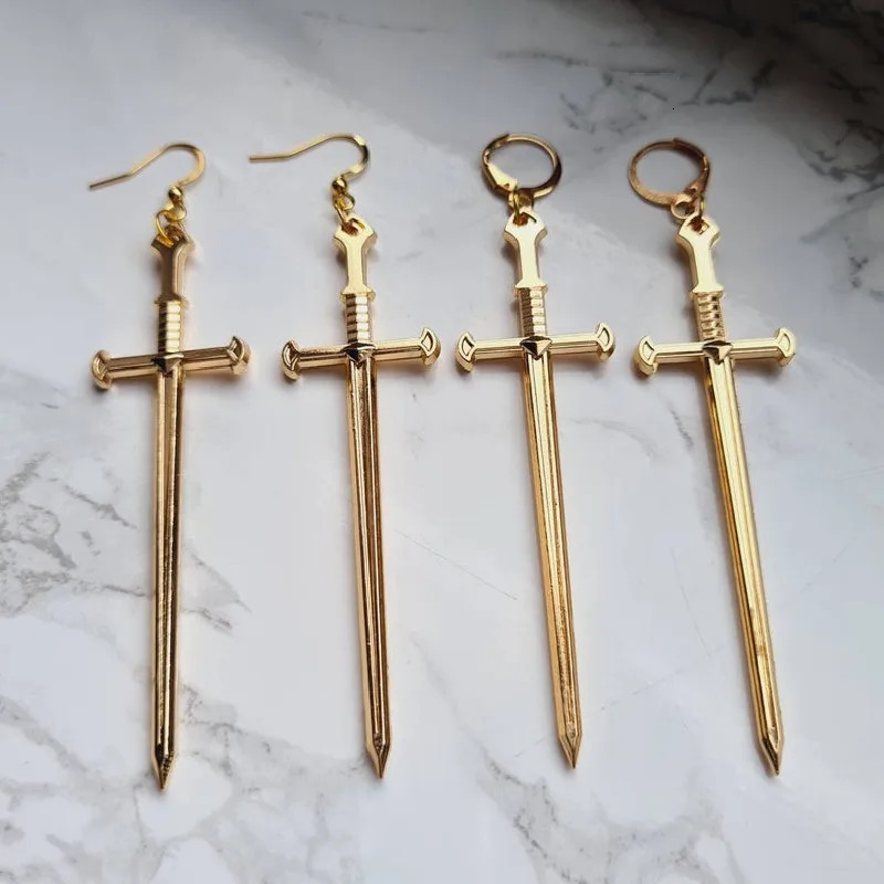 Golden Colour Goth Swords Earrings Long Gothic Medieval Tarot Viking Alternative Statement Women Men Gift Mystical Jewellery 250617