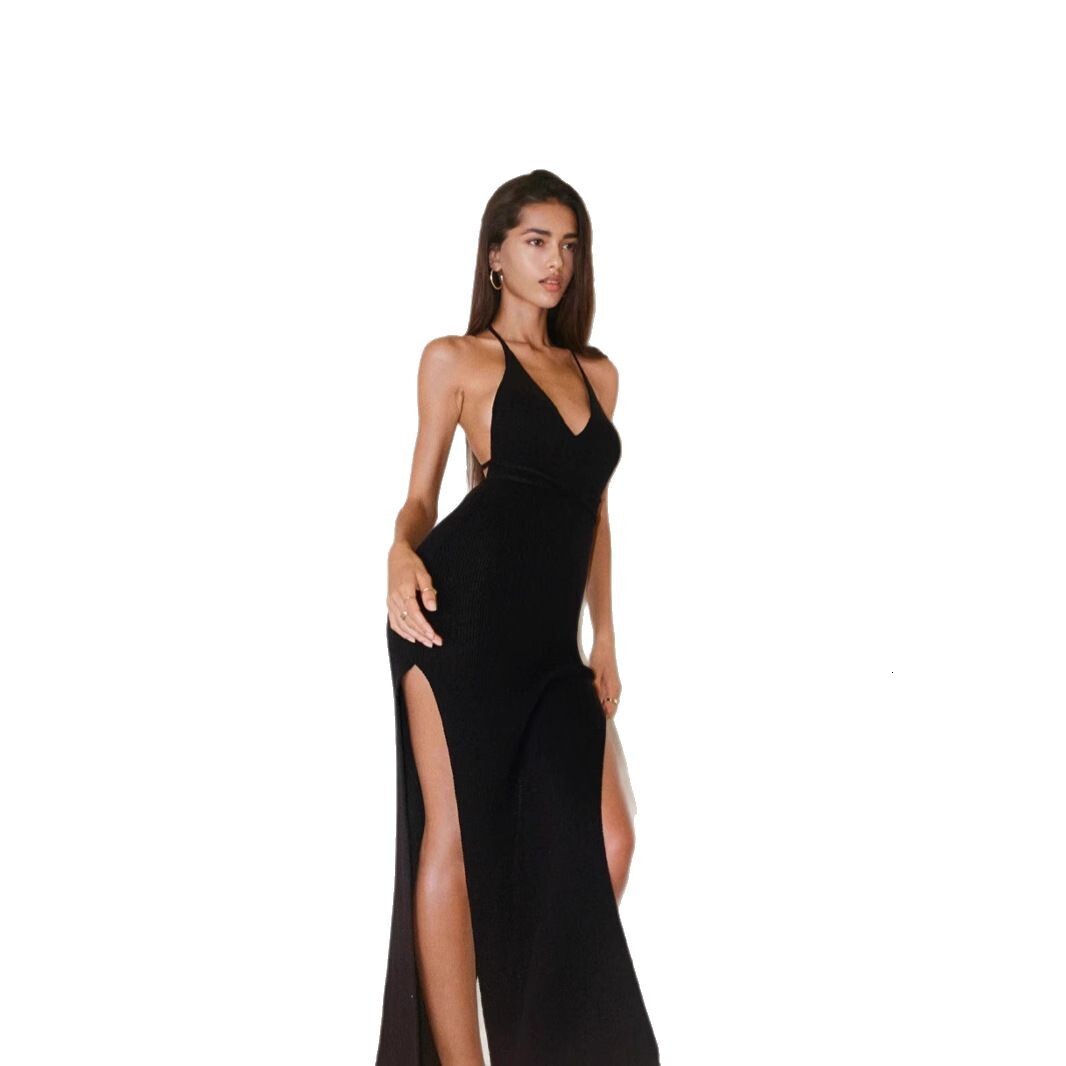 2025 Vacation Beach Dress New Sexy Hot Girl Knitted Dress Slim Fit Split Strap Dress for Women