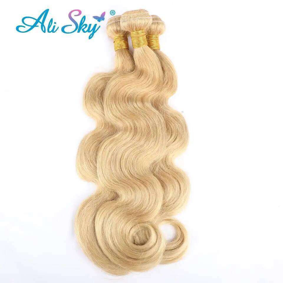 Honey Blonde 27 Colored Brazilian Body Wave Natural Remy Bundles 12-30 Inches Sold By 1/3/4 Hair Extension Ali Sky