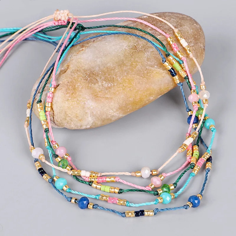 HI MAN Bohemian Colored Beads Wax Thread DIY Anklet Women Adjustable Summer Beach Casual Jewelry Accessories Girlfriend Gift 250606