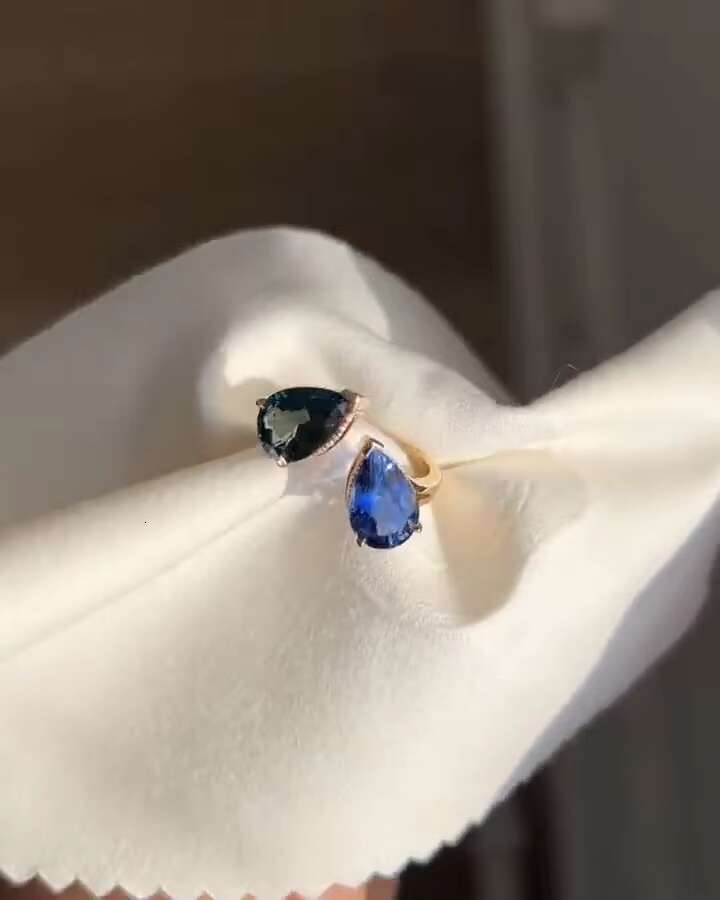 Toi Et Moi 4 Ct Two Pear Cut Moissanite Engagement Ring Blue and dark green Moissanite Engagement Ring Two Tone Ring
