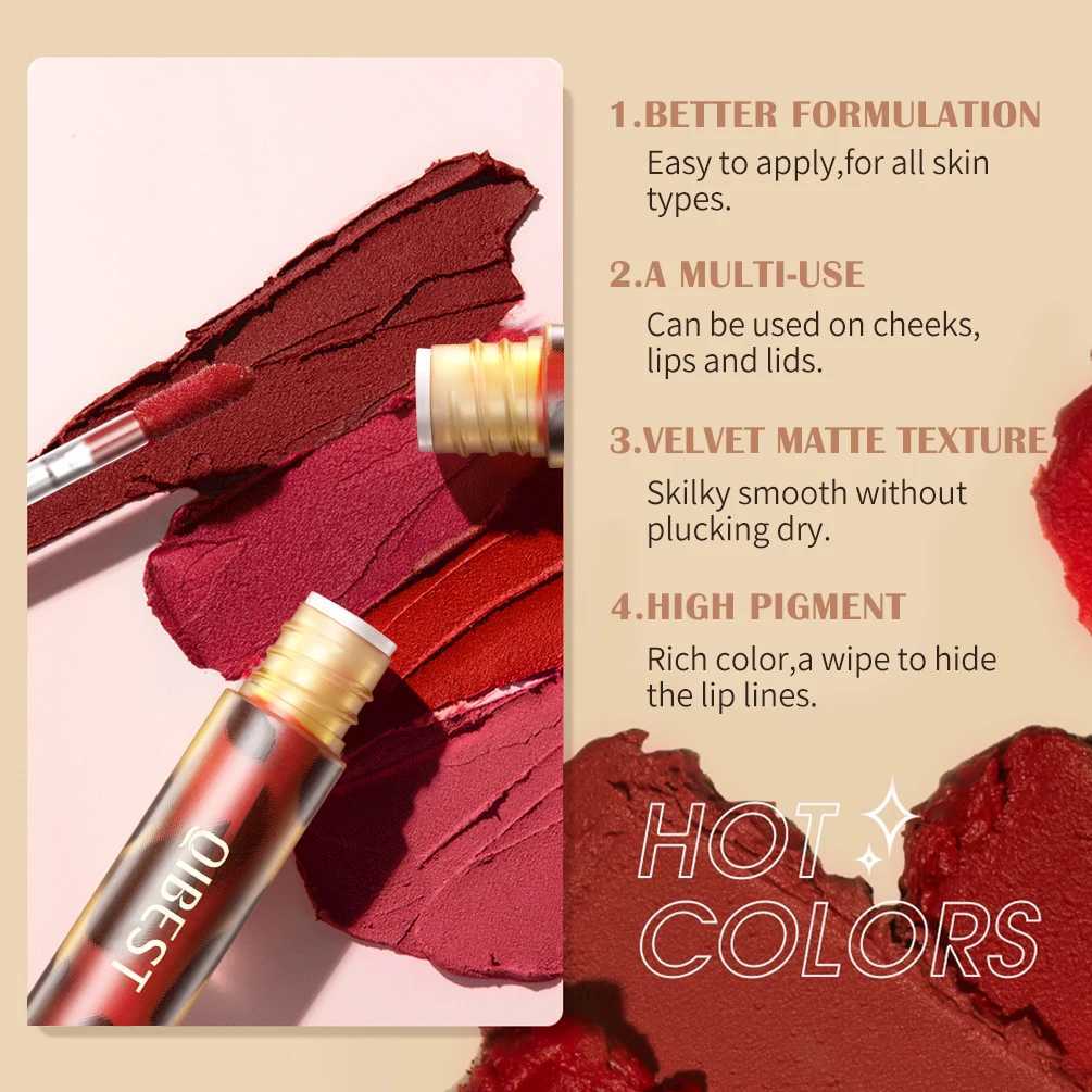QIBEST Leopard Print Velvet Matte Liquid Lipstick Lasting Waterproof Non-Stick Cup Lip Gloss Women Sexy Moisturizing Lip Tint XJ250618