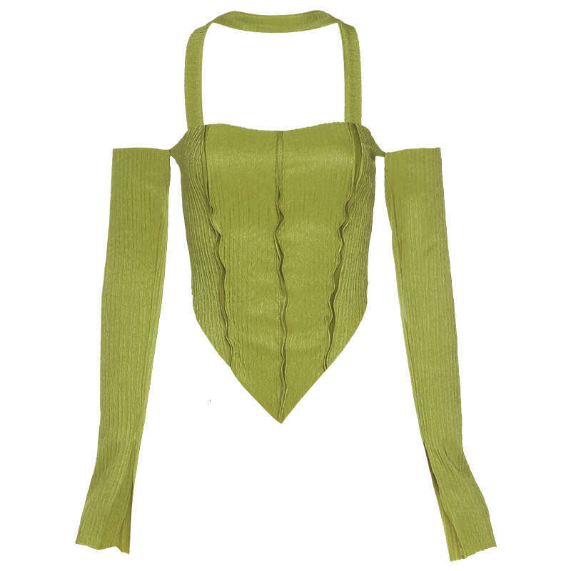 Autumn New Women's Fashion Solid Color Slim Fit Crop Irregular Halter Neck Tank Top B5