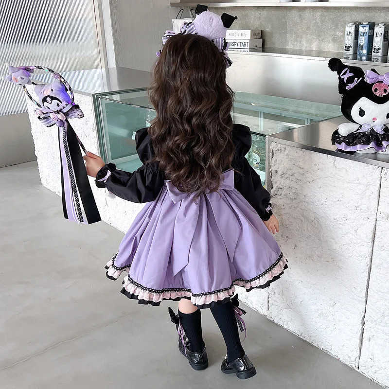 Sanrio Sanrio Girl Cosplay Kuromi Kawaii Dress Autumn Winter Long Sleeved Princess Dress Little Devil Cos Christmas Girl Holiday Gift XJ250618