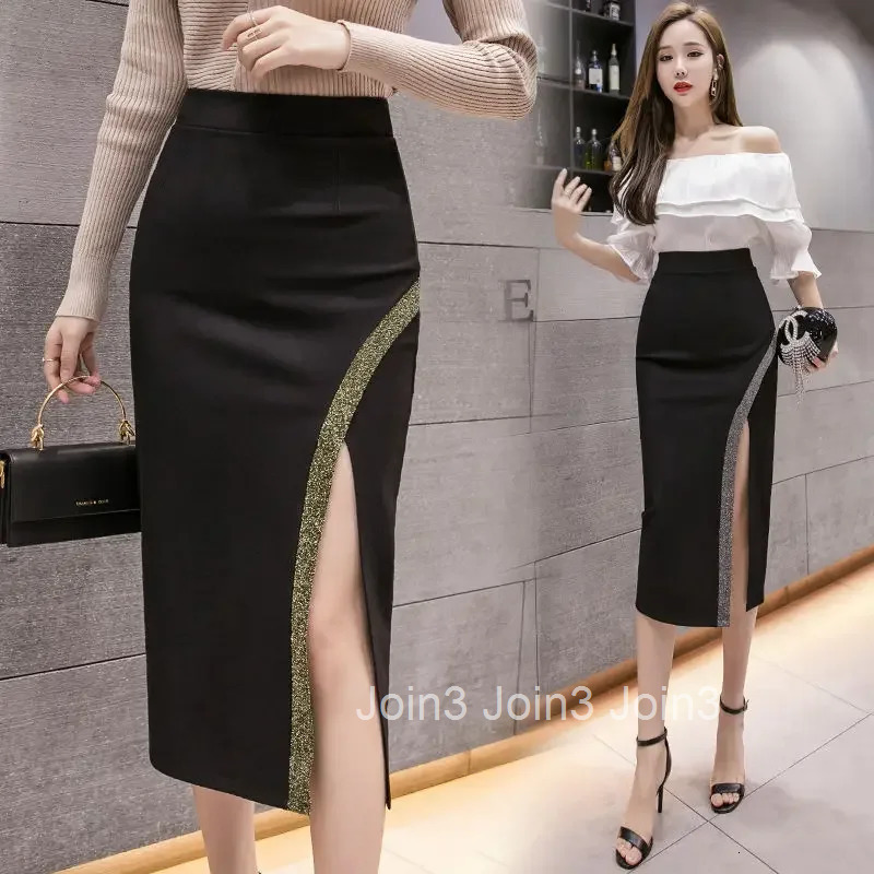 Midi Skirts for Women High Waist Wrap with Slit Patchwork Tight V Clothing Sales Premium Korean Fashion Y2k Vintage Woman Skirt