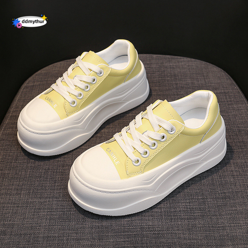 2025 New Style High-End Genuine Leather Thick-Soled Sneakers Height Increasing Versatile Lace-Up White Fashion Casual Shoes for Women ddmythur
