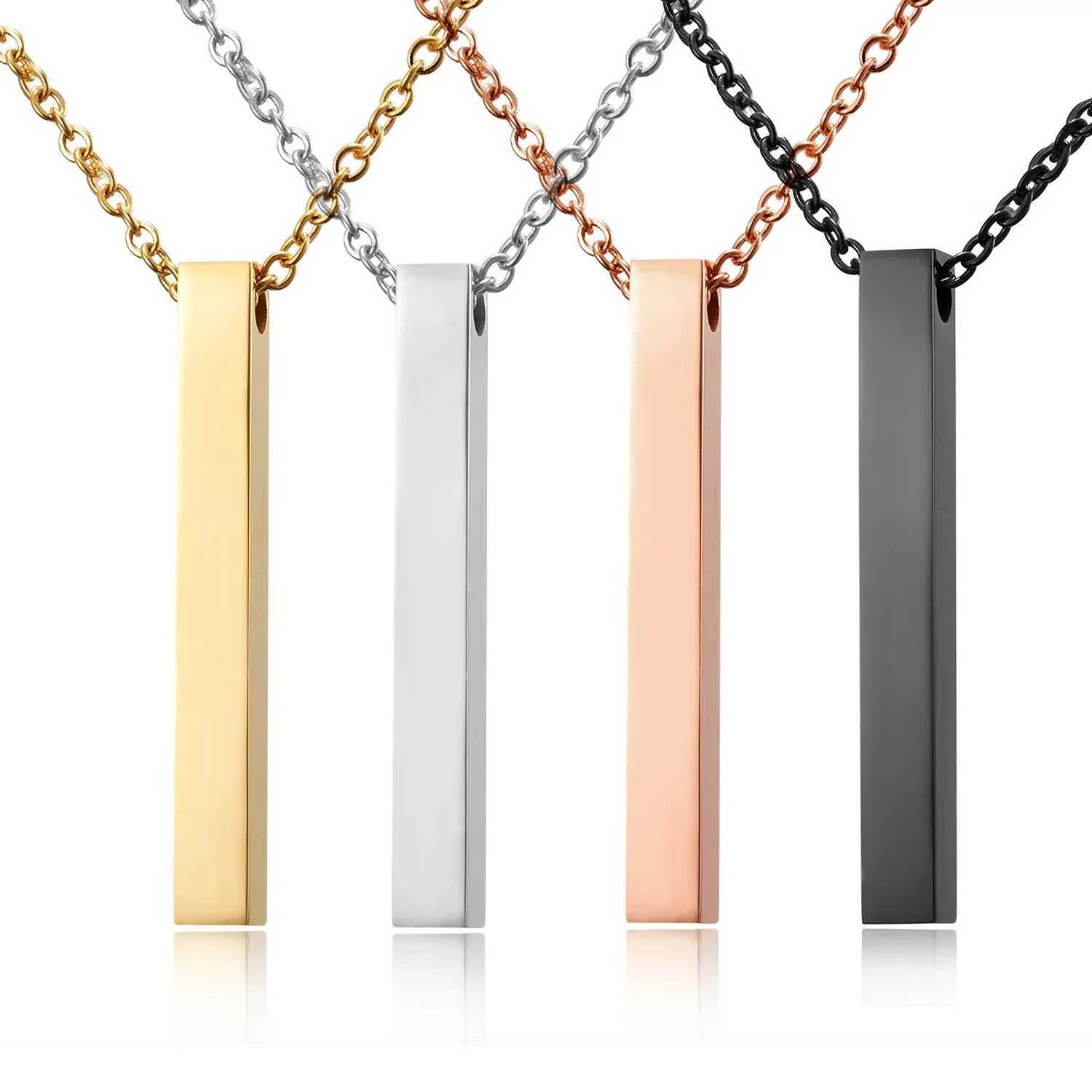 Women Men Square 18K Gold-Plated Vertical Bar Necklace Titanium Steel Lettered Necklace Customized Word Stainless Steel Necklace W250618