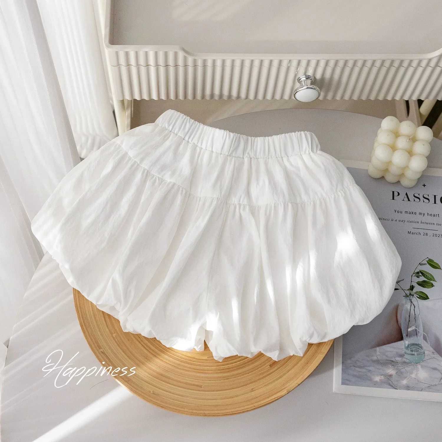 UNITIM Summer Kids Girls Shorts Bow Decorative Korean Casual Folded Childrens Girls Shorts 3-7 Years Girls Puffy ShortsC250617