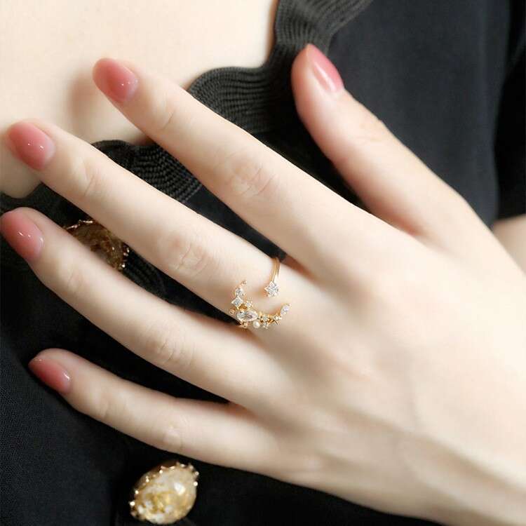 New and Sixpence Light Luxury Fairy Irregular Zircon Star Moon High-end Simple Open Ring for Women